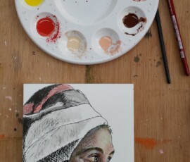Zelfportret in de maak, Onderschildering en pen