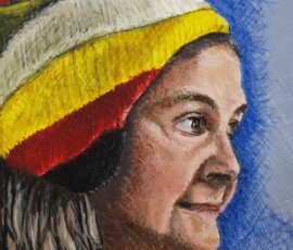 Zelfportret. 2016. Ei tempera en pen, 15 x 18 cm