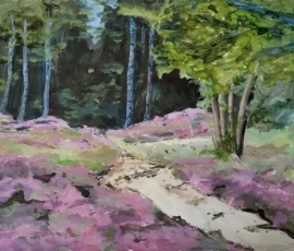 Acryl op papier 50 x 65 cm Heidelandschap