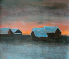 Winterlandschap ondergaande zon
Acryl op papier 50 x 65 cm