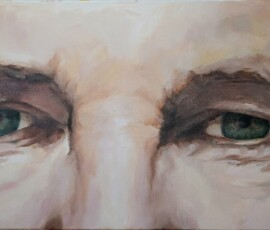 Zie mij. Portret van rouw en wanhoop. Olieverf op doek 50 x 120 cm
